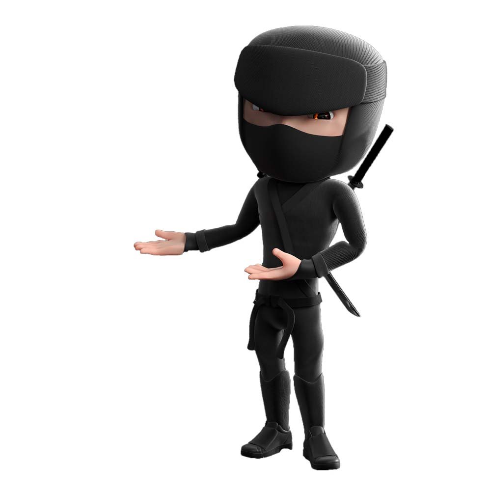 A ninja in black clothes and white background standing representing craxy ninja and its digital marketing services