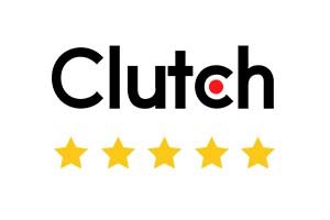 clutch.co logo with 5 stars under it and white background